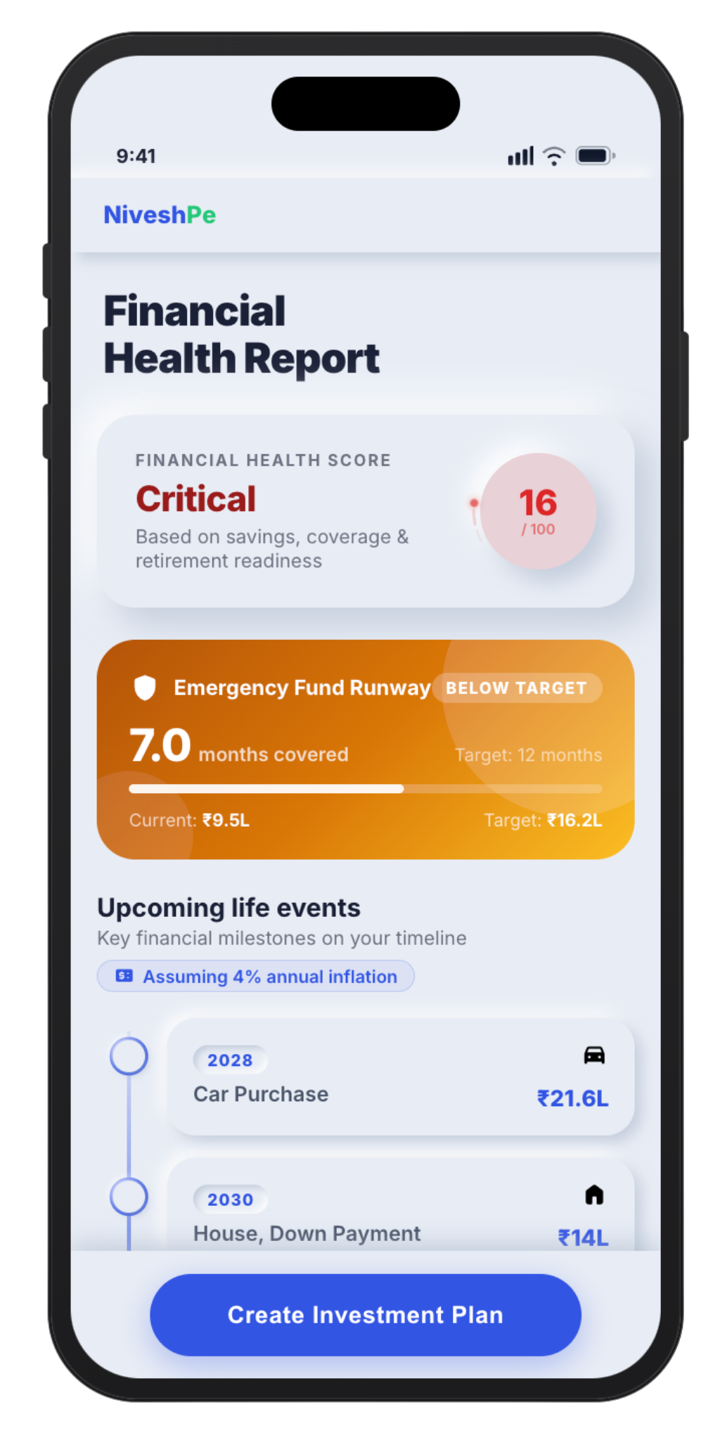 Financial Health Mapping screen