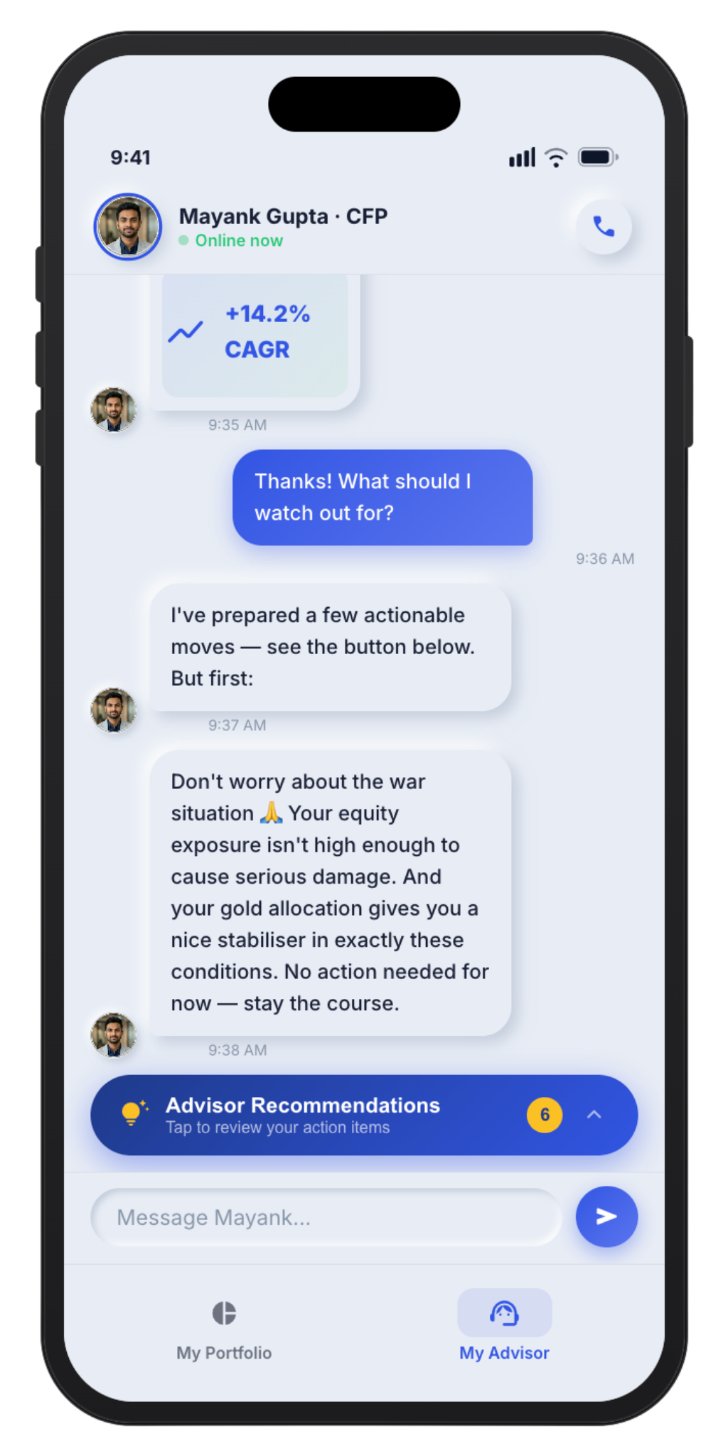 Dedicated Advisor screen